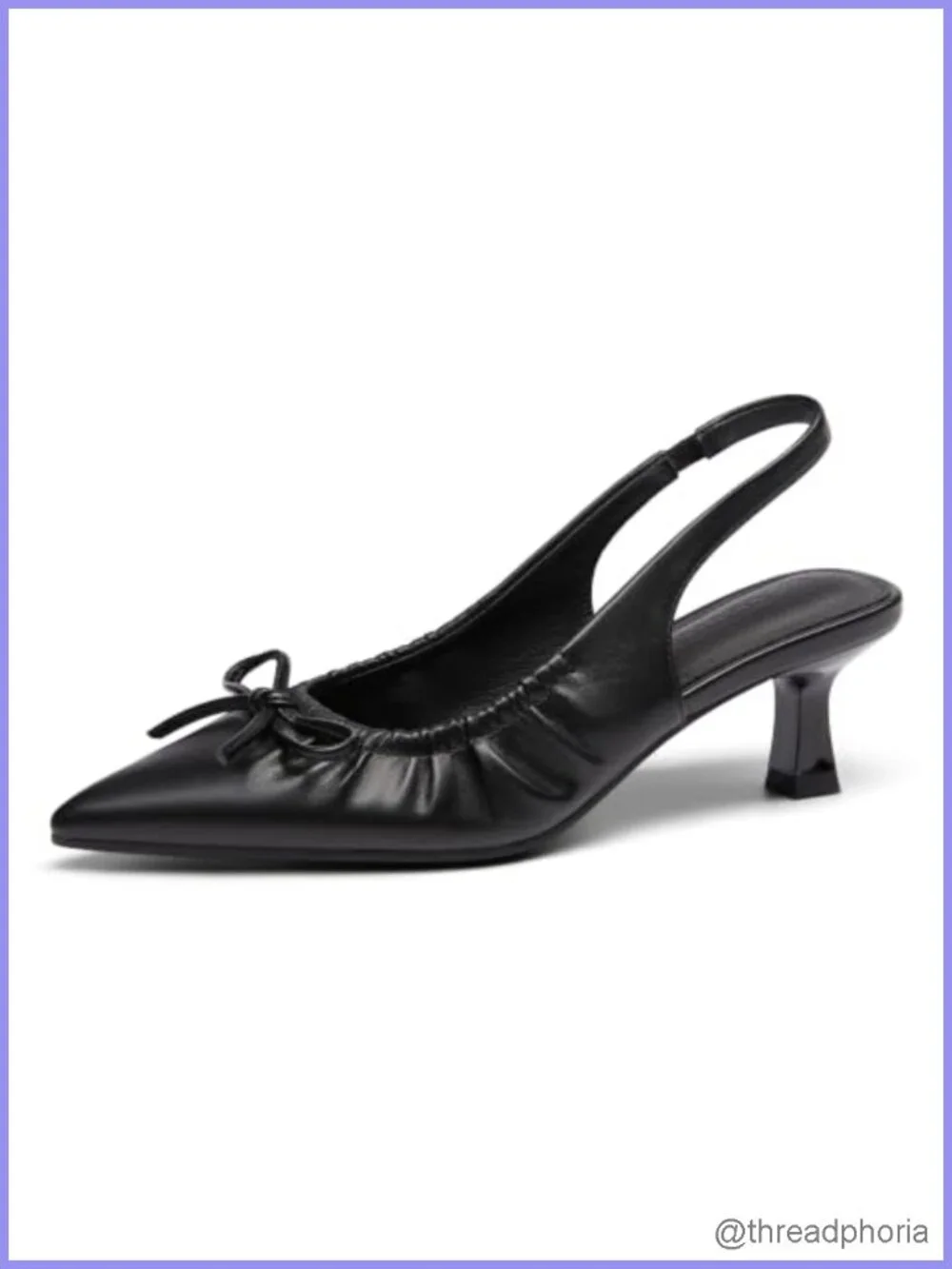 Women's Slingback Kitten Heel Pumps with Bow - Pointed Toe Faux Leather Work